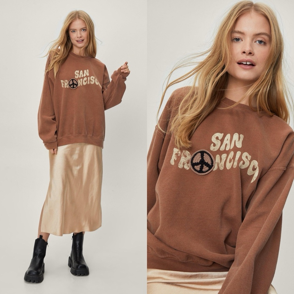 Nasty Gal / San Francisco Handmade Crochet Overdyed Sweatshirt Brown